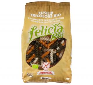 Fusilli Tricolore 500 g BIO FELICIA (Bezlepkové tříbarevné těstoviny z rýže vřetena)