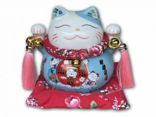 Porcelánová kočka Maneki Neko - modrá