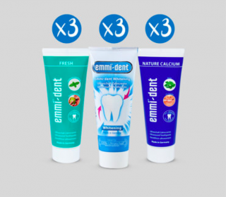 XXL výhodné balení 9x zubní pasta Emmi-dent Fresh, Natur, Whitening 9Ks