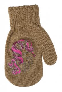 BeSnazzy pletené dětské rukavičky zateplené s obrázkem - dívčí velikost: 12cm, vzor: hnědé