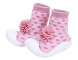 YO Ponožky s gumovou podrážkou - ponožkoboty dívčí velikost: 21, vzor: růžové s květem