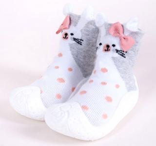 YO Ponožky s gumovou podrážkou - ponožkoboty dívčí velikost: 22, vzor: bílo-šedé-zajíc