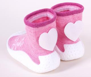YO Ponožky s gumovou podrážkou - ponožkoboty dívčí velikost: 22, vzor: růžové se srdcem
