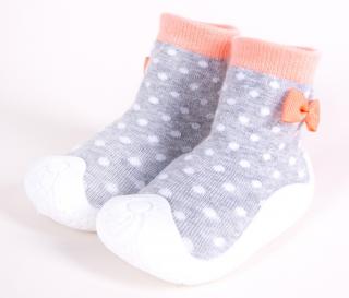 YO Ponožky s gumovou podrážkou - ponožkoboty dívčí velikost: 22, vzor: šedé s mašlí