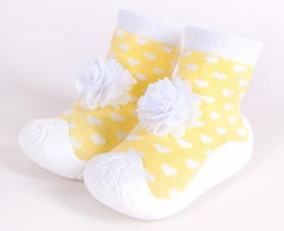 YO Ponožky s gumovou podrážkou - ponožkoboty dívčí velikost: 22, vzor: žluté s květem