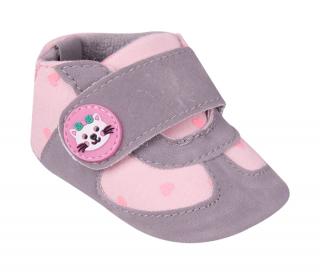 YO zateplené capáčky, kojenecké botičky na suchý zip s kočičkou - dívčí barva: šedá, velikost: 0-6m
