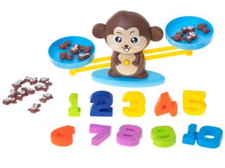 Zábavná vzdělávací hra s čísly a zvířátky - balanční váha varianta: Opička