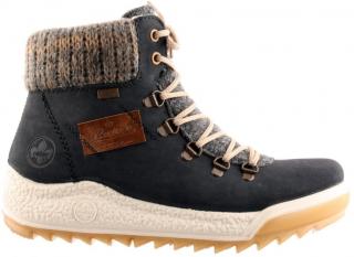 Nepromokavé modré dámské zimní kotníkové boty s kožíškem Farmářky  - RIEKER-TEX Y4730-14 #Velikost: 37