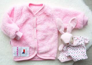 Chlupatý kojenecký kabátek, svetřík růžový v.52-86