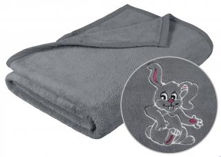 Dětská micro deka Zajíček 75x100cm šedá s výšivkou