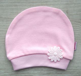 Růžová bavlněná čepička květinka v.56-80