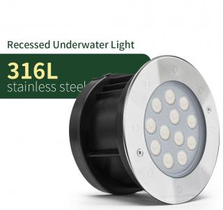 Zápustné LED světlo do vody 18W, 24V, 1600 lm, bílá Vyberte variantu: Barva vyzařovaného světla: Bílá