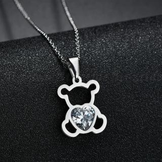 B-TOP náhrdelník z nerezové oceli medvídek 63471 Druh barvy: Stříbrná