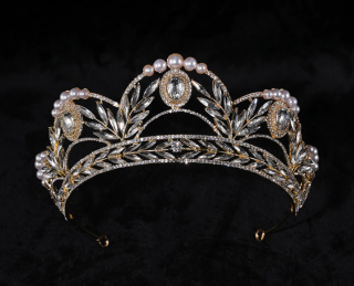 Barokní svatební Tiara korunka Gold Crystal - pozlacená