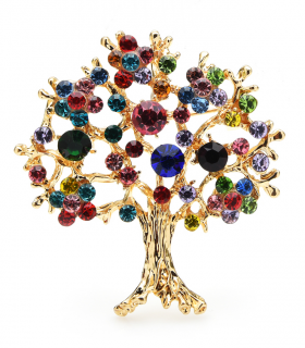 Brož Strom s barevnými krystaly
