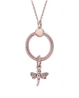 Dámský módní náhrdelník s korálkem VÁŽKA - zlatá růžová