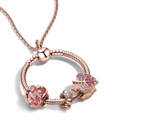 Dámský módní náhrdelník s korálky LEAVES - zlatá růžová