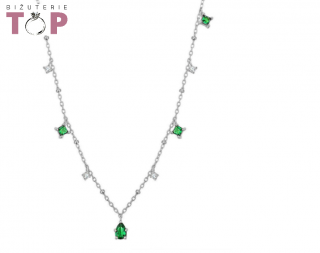 Dámský náhrdelník Green zirkon - bílé pozlacení