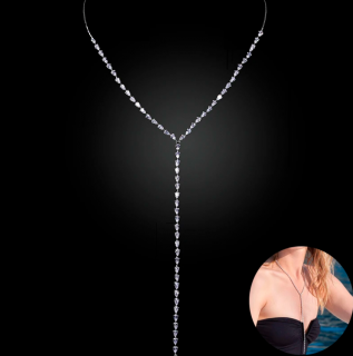 Dámský náhrdelník s dlouhým krystalovým přívěskem - bílé pozlacení