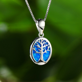 Dámský náhrdelník Strom života s modrým opálem - postříbřený