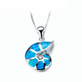 Dámský náhrdelník ULITA s modrým OPÁLEM - postříbřený