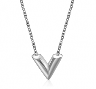Dámský nerezový náhrdelník s přívěskem ve tvaru V Druh barvy: Stříbrná