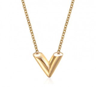 Dámský nerezový náhrdelník s přívěskem ve tvaru V Druh barvy: Zlatá