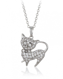 Dámský postříbřený náhrdelník se zirkony Kočka