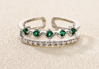 Dámský prsten Green zirkon - bílé pozlacení