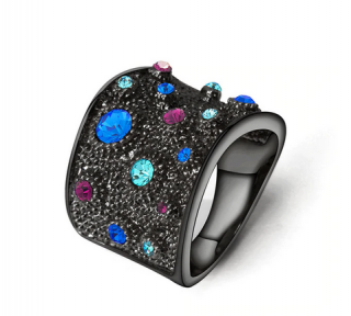 Dámský prsten s barevnými krystaly - černá Velikost prstenu: 58,4mm