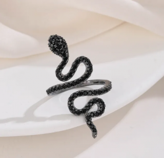 Dámský prstýnek ve tvaru Hada se zirkony Druh barvy: Černá