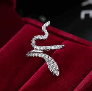 Dámský prstýnek ve tvaru Hada se zirkony Druh barvy: Stříbrná
