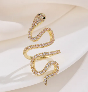 Dámský prstýnek ve tvaru Hada se zirkony Druh barvy: Zlatá
