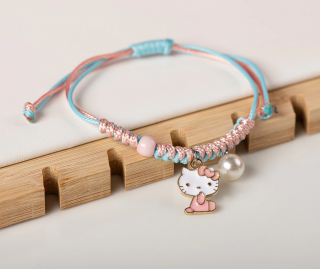 Dětský provázkový náramek s keramickými korálky a přívěskem Hello Kitty