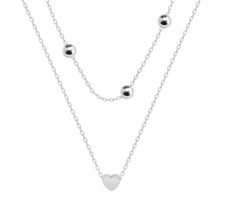 Dvojitý nerezový náhrdelník s perličkami a přívěskem Srdce