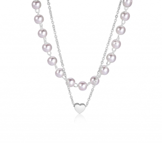 Dvojitý perlový náhrdelník z nerezové oceli Srdce