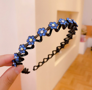 Elastická čelenka do vlasů s kamínky Květ Druh barvy: Modrá