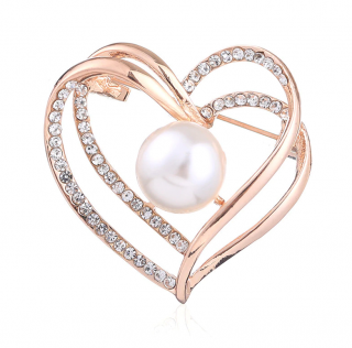 Elegantní brož Srdce s perlou Druh barvy: Zlatá růžová