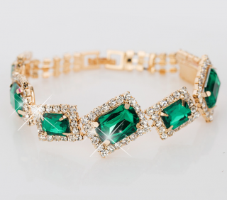 Elegantní dámský náramek Green Crystal - pozlacený