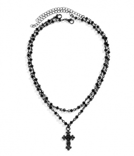 Gotický dámský dvojitý náhrdelník s přívěskem Křížku - černý