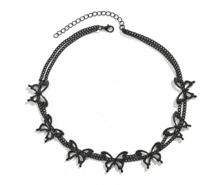 Gotický dámský dvojitý náhrdelník s přívěsky Motýlů - černý