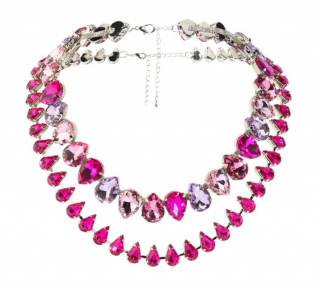 Krystalový dvouvrstvý choker náhrdelník - růžový