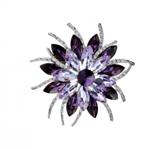 Luxusní brož Květ s kamínky - stříbrná/fialová