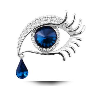 Luxusní brož OKO - stříbrná/modrá