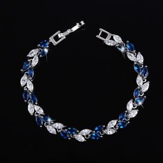 Luxusní dámský náramek LEAF BLUE ZIRKON - postříbřený