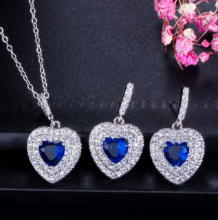 Luxusní souprava BLUE DIAMOND ZIRKON - postříbřená
