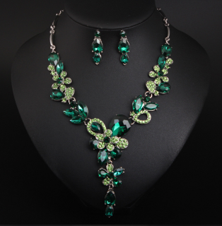 Luxusní souprava Flower Green Crystal - postříbřená