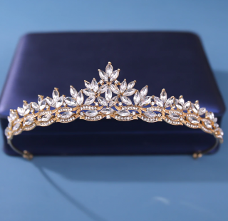 Luxusní svatební korunka Crystal Flowers - pozlacená