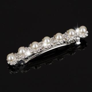 Luxusní vlasová spona s perlami a kamínky - stříbrná