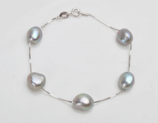 Náramek s přírodními šedými sladkovodními perlami Grey - Stříbro 925